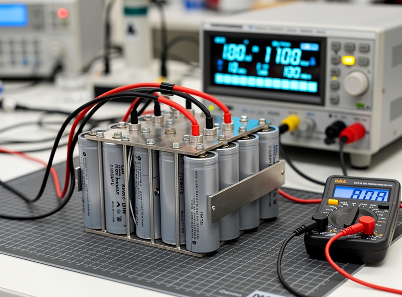 Top-balancing process showing parallel-connected LiFePO4 cells charging to identical voltage