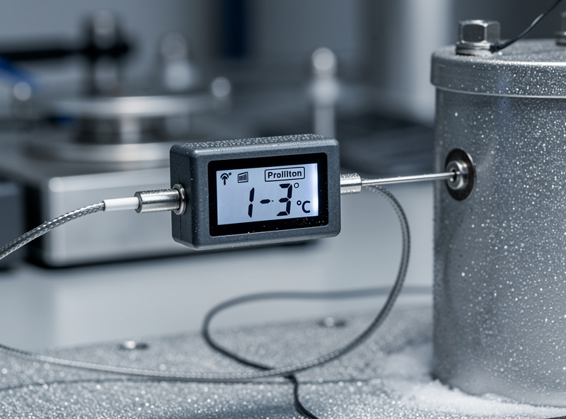 Battery temperature sensor showing readings just above freezing, technical close-up of monitoring
