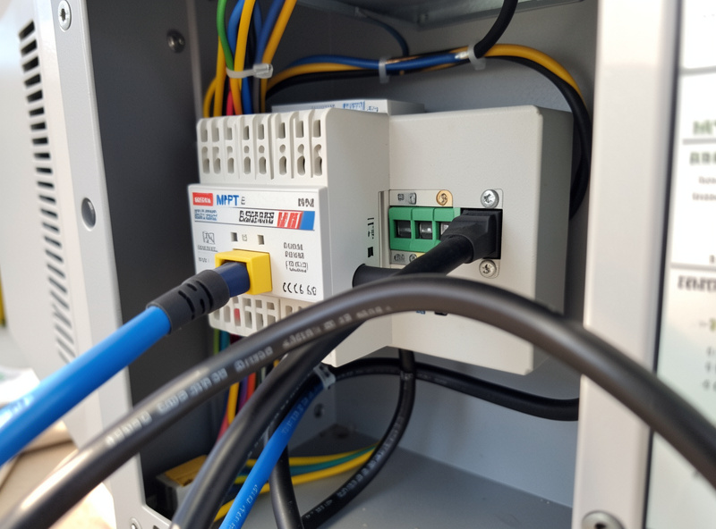 Solar DC cables entering the MPPT charge controller built into a hybrid inverter
