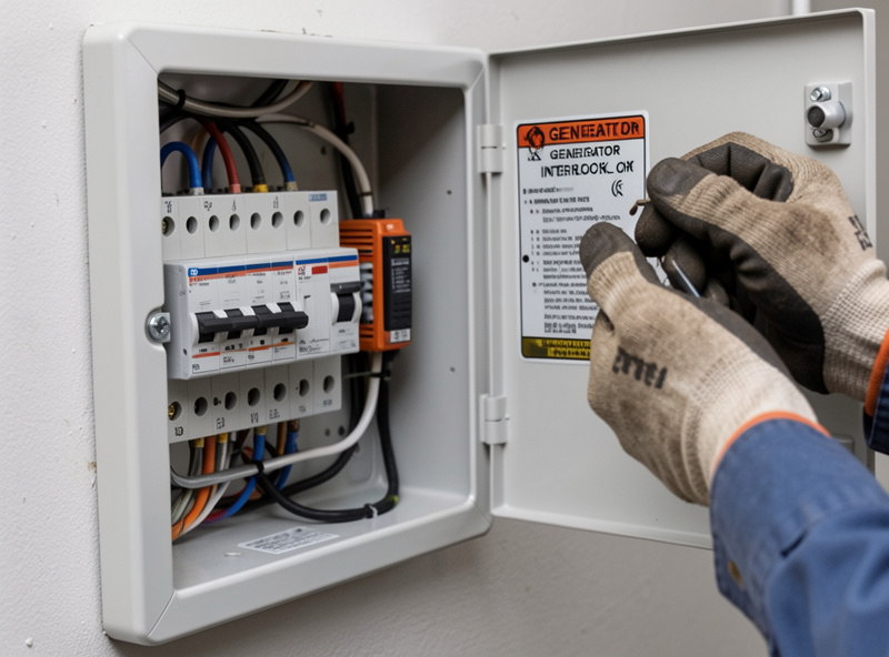 Residential electrical panel with a generator interlock kit installed