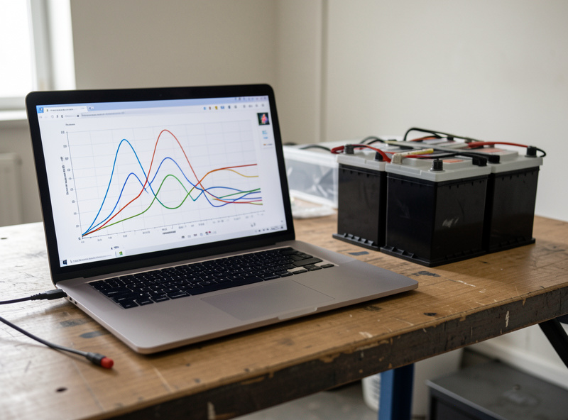 Home Assistant graph of a full discharge curve with per-cell voltages during a battery bank capacity test