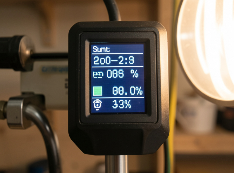 Battery monitor display showing state of charge percentage and remaining amp-hours on a LiFePO4 home battery bank