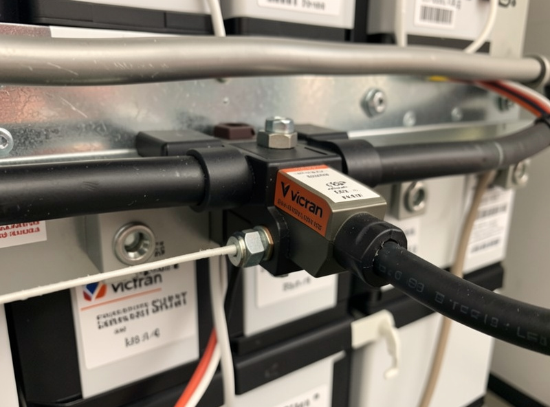 Victron SmartShunt wired into the negative busbar of a 16S LiFePO4 home battery bank