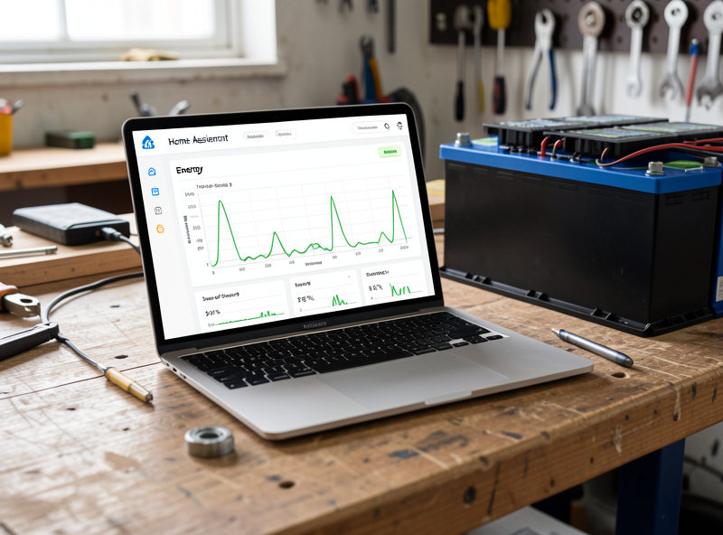 Home Assistant dashboard showing per-cell voltages and state of charge for a 16S LiFePO4 battery bank