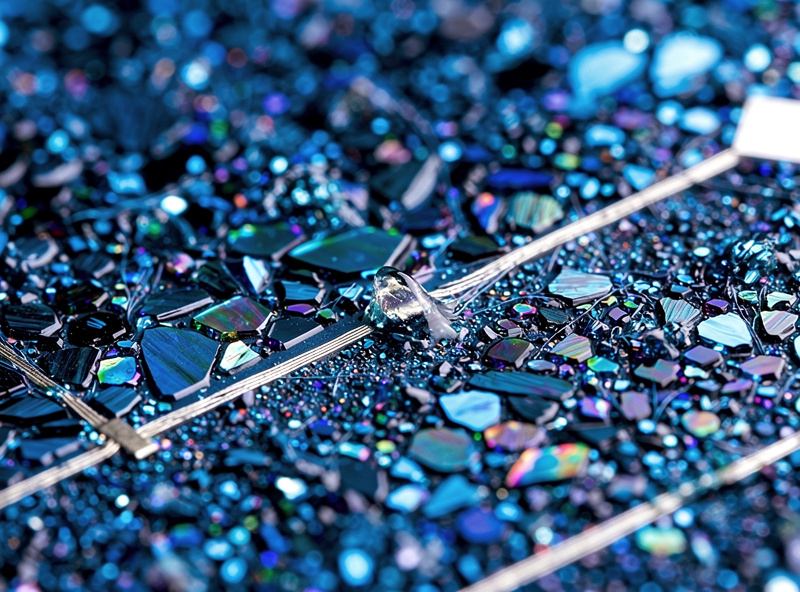 Close-up of polycrystalline solar cells showing blue crystalline grain pattern
