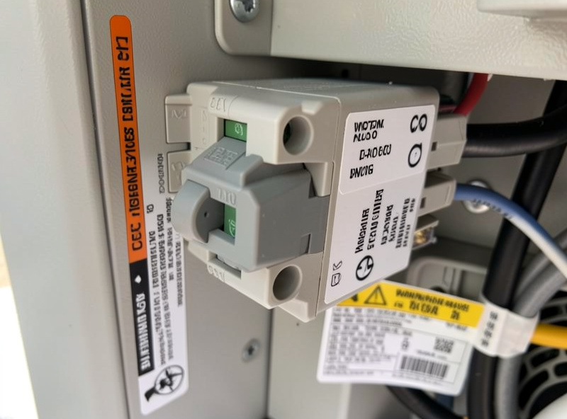 Labeled home energy storage system disconnect and placard meeting NEC requirements