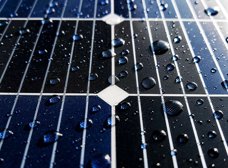 Monocrystalline solar panel cells close up on a residential roof