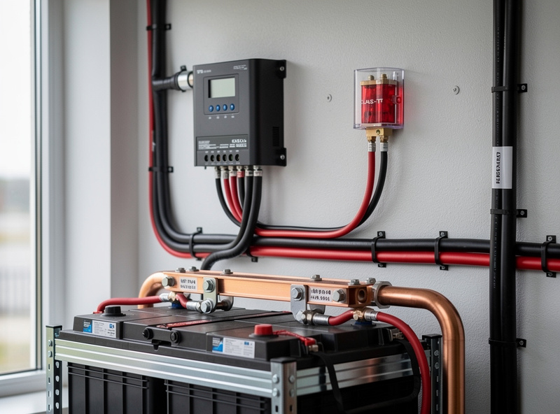 Solar charge controller and LiFePO4 battery bank wiring integration