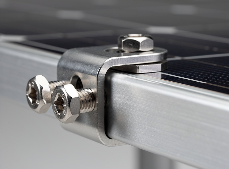 Stainless steel fasteners and aluminium rail clamps for solar mounting