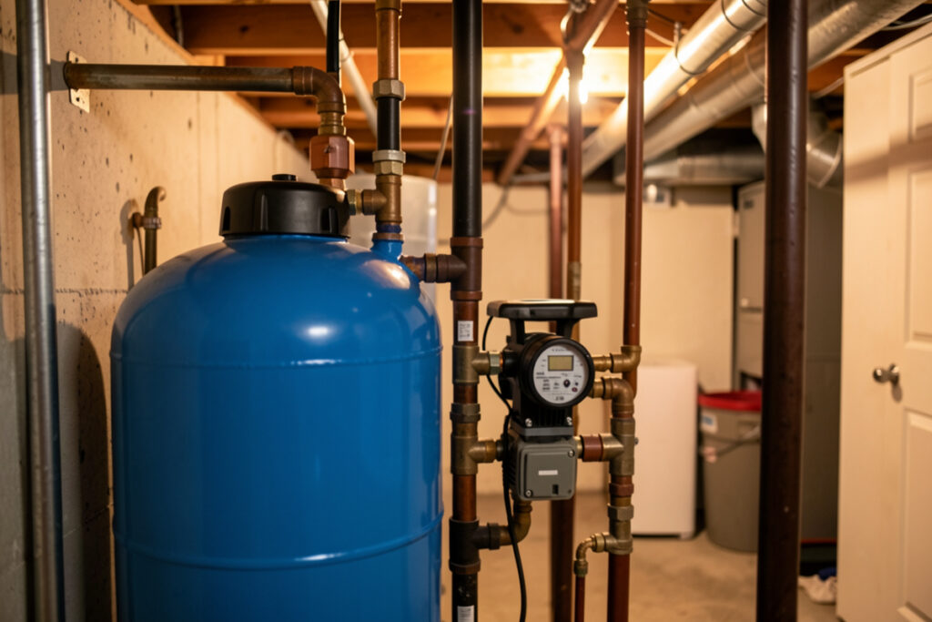 Residential well pump pressure tank backed up by a LiFePO4 battery system