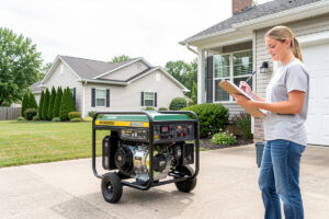 Portable inverter generator on a driveway being sized for a whole house